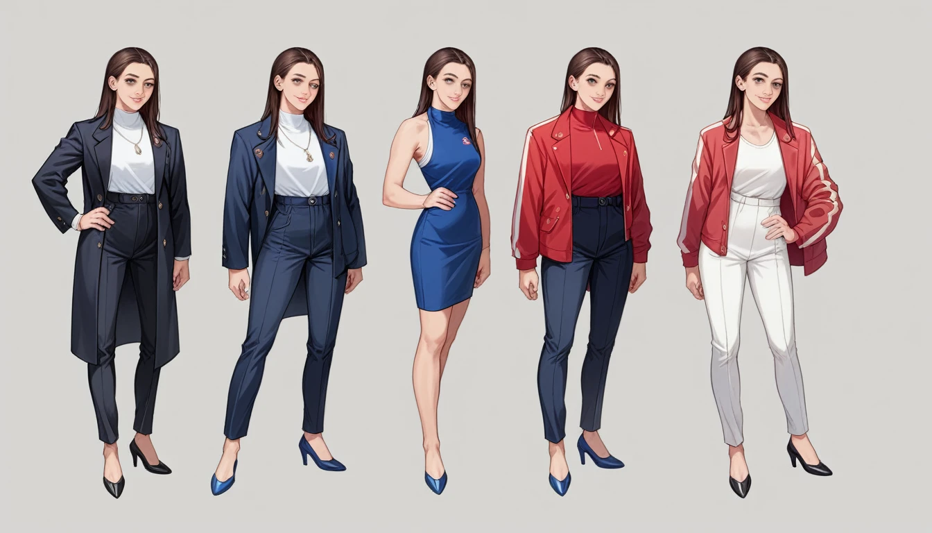 ((Female model)) full body shot, elegant formal sports fashion, modern Thai-inspired designs, intricate Thai elephant on the jacket highlighted, (jacket), blue, red, and white hues, reflecting cultural vibrancy, white studio background, model standing with one hand on hip, confident smile, direct gaze into camera, (high detail), (ultra-realistic), photorealistic,