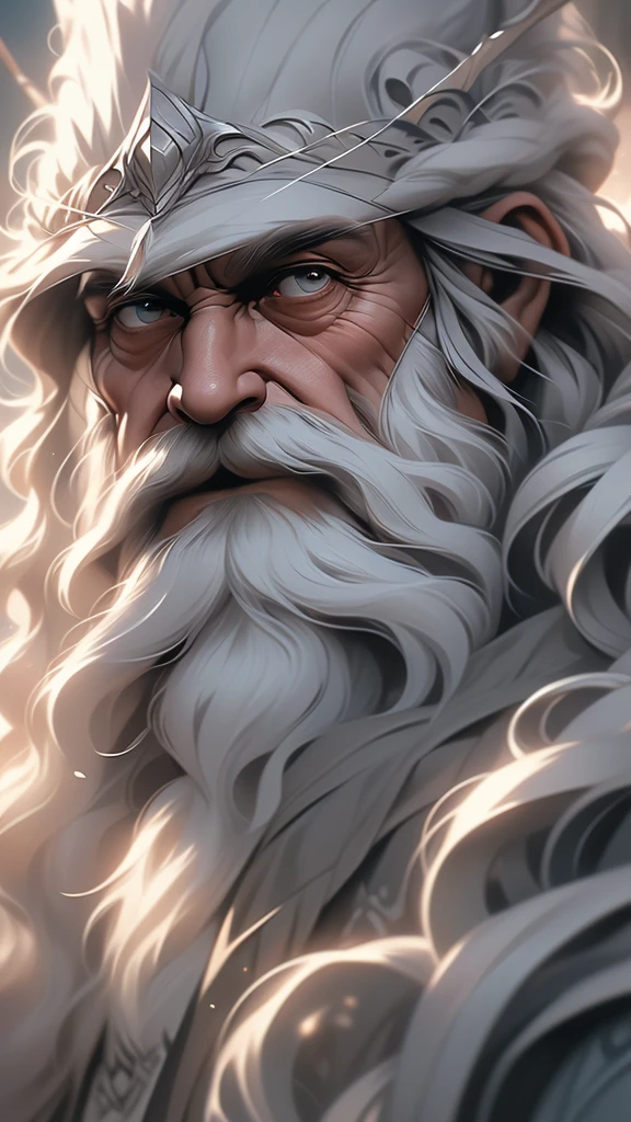 a close up of a painting of a man with a long beard and a long beard, a colorized photo by Ted Nasmith, reddit, fantasy art, gandalf, gandalf the grey, gandalf from lord of the rings, gandalf (lotr, lord of the rings concept art, sean connery as gandalf, portrait of gandalf