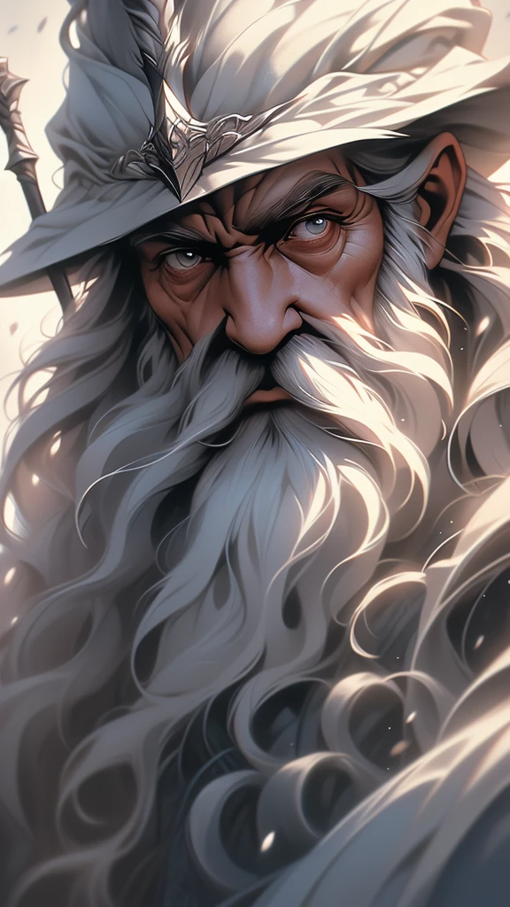 a close up of a painting of a man with a long beard and a long beard, gandalf, gandalf from lord of the rings, gandalf the grey, gandalf (lotr, lord of the rings concept art, sean connery as gandalf, portrait of gandalf, gandalf the white, lord of the rings aesthetic, wizard