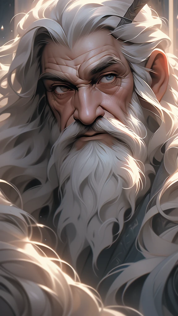 a close up of a painting of a man with a long beard and a long beard, gandalf, gandalf from lord of the rings, gandalf the grey, gandalf (lotr, lord of the rings concept art, sean connery as gandalf, portrait of gandalf, gandalf the white, lord of the rings aesthetic, wizard