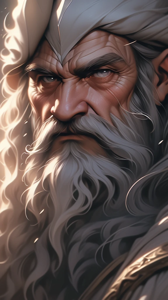 a close up of a painting of a man with a long beard and a long beard, a colorized photo by Ted Nasmith, reddit, fantasy art, gandalf, gandalf the grey, gandalf from lord of the rings, gandalf (lotr, lord of the rings concept art, sean connery as gandalf, portrait of gandalf