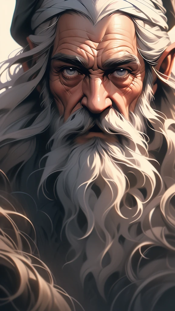 a close up of a painting of a man with a long beard and a long beard, a colorized photo by Ted Nasmith, reddit, fantasy art, gandalf, gandalf the grey, gandalf from lord of the rings, gandalf (lotr, lord of the rings concept art, sean connery as gandalf, portrait of gandalf