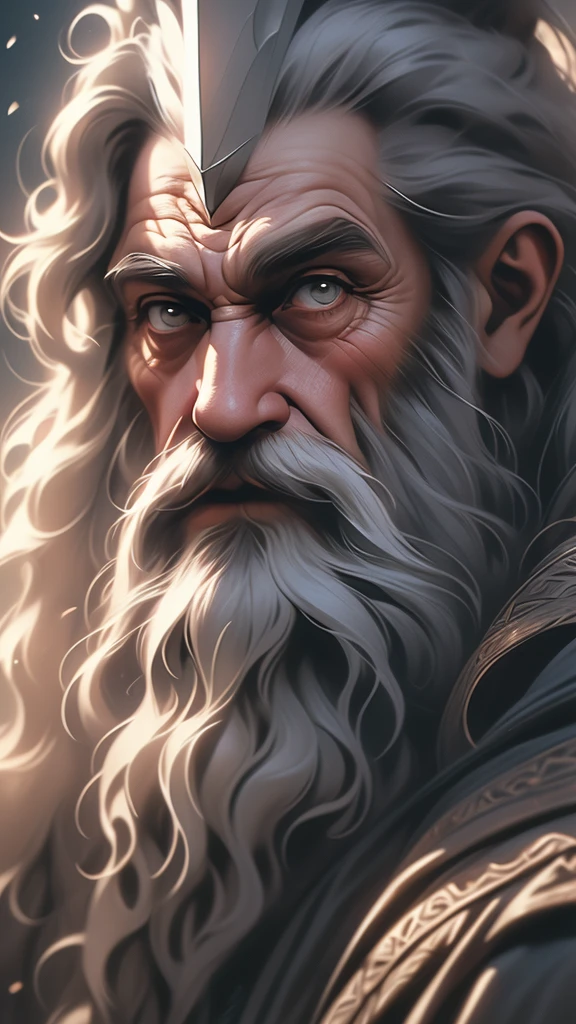 a close up of a painting of a man with a long beard and a long beard, a colorized photo by Ted Nasmith, reddit, fantasy art, gandalf, gandalf the grey, gandalf from lord of the rings, gandalf (lotr, lord of the rings concept art, sean connery as gandalf, portrait of gandalf