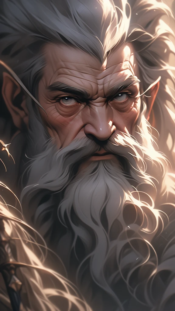 a close up of a painting of a man with a long beard and a long beard, a colorized photo by Ted Nasmith, reddit, fantasy art, gandalf, gandalf the grey, gandalf from lord of the rings, gandalf (lotr, lord of the rings concept art, sean connery as gandalf, portrait of gandalf