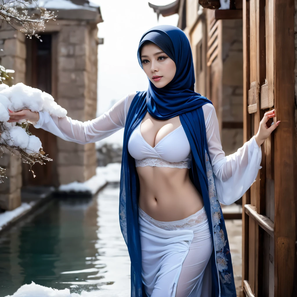 best picture quality,Very detailed,extremely high resolution,perfect body proportions,Works by top photographers。Beautiful Hanfu girl,long eyelashes,big eyes,shining eyes,plump lips,small nose,a happy expression,Sweet,Exquisite makeup,full-body shot,snow White, Jade legs are thin and straight,wearing transparent clothes, unbuttoned loose opened clothes, undressing nude breasts and nipples, showing nude vagina and clitoris, snow white skin,White embroidered skirt,necklace,Show long legs,lace,Sweet,wearing long gamis hijab,best quality,masterpiece,full-body shot,facial focus,The bust is very prominent,thin waist,snow white belly,belly button,imagine,Seven-part photoshoot model: Hanfu, CFG scale: 7, Laura: future fashion(0.4)、rainbow(0.4)、martial arts(0.2)、Asian face woman-2(0.4)、poetic fairy tale(0.01),、I can see cleavage、shining body、The body is already soaked,8k resolution,perfect hands,full body shot,Exquisite facial features,is a perfect face, ((undressing nude body, showing nude breasts, showing nude vagina and clitoris, sensual pose, leaning in the stone, close small river, outside)) ,((wearing blue pashmina hijab, with crown on her head, with jewelry)), ((normal anatomy, perfect anatomy body)),((wet body, wet clothes, wet hijab)), ((white thick milk melting from her breasts)), Background Waterfall, beside Small River, outdoor