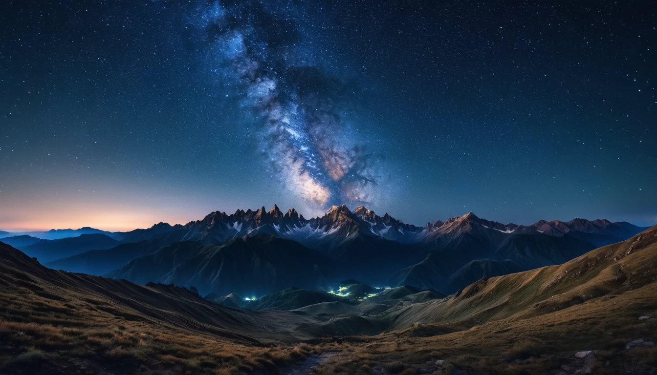 Photo the night sky is cloudless, there are many stars, and the Milky Way against the background of mountains looks realistic in 8k resolution night landscape