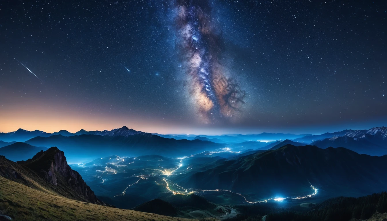 Photo the night sky is cloudless, there are many stars, and the Milky Way against the background of mountains looks realistic in 8k resolution night landscape 