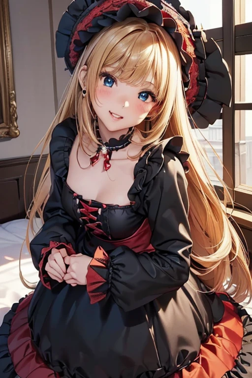 #基本 
女の子がphotographのポーズをとっている, ((One Girl)), (((Baby Face:1.2)) + ((cute:1.3))), 
#女の子がphotographのポーズをとっている, ((One Girl)), (((Baby Face)) + ((cute)) + 16 years old), 
break 

#Clothing Accessories 
(((Black and Red:1.4)Gothic Lolita Dresses) : Elegant + (Rococo Dress) + Gothic Lolita Fashion + (Long skirt dress:1.4) + (Black and Red)jabot + (Black and Red)Bustier + (Black and Red)corset + ((Black and Red)Headdress) + ((Black and Red)bonnet)) + (Black High Heels), 
red gem earrings, Fancy Necklace,  
break 

#Features 
(Blonde:1.2), (Straight bangs + trimmed bangs), (Long Hair : Long Hair + Straight hair),  
(Droopy eyes, blue eyes), (Very small breasts), 
break 

#background environment 
(noon, (By the window in my study, bathed in sunlight)), 
#Facial Expression Pose 
((smile:1.4, blush), (A confident and graceful pose)), 
#composition 
((To the camera, Focus from below, Cowboy Shot)),  
break 

#Body parts elements 
(Slim figure), 
(Detailed Hair, Beautiful Hair, Shiny Hair), 
(double eyelid, Long eyelashes), 
(Expression of fine eyes, Beautiful and delicate eyes, Sparkling eyes, Eye Reflexes, Glitter Eyeliner, Big eyes:1.2), 
(Human Ear), 
(Beautiful Nose, Thin Nose), 
(Glossy Lips, Beautiful Lips, Thick lips, Glossy Lips, Natural Cheeks), 
(Detailed face, Symmetrical facial features), 
(Detailed skin, Textured skin, Beautiful Skin, Glowing Skin), 
break 

#Quality Image Quality Common 
(((Highest quality)), ((masterpiece)), ((Very detailed))), ((High resolution)), ((16K,1080P)), 
(Anatomically correct), (Realistic), (3DCG), 

#Quality image illustration 
((comics, anime)), CG illustration, 
#Quality image quality realistic 
#(photo-Realistic:1.37), (Photorealistic), ((RAWphotograph)), (photograph), 
