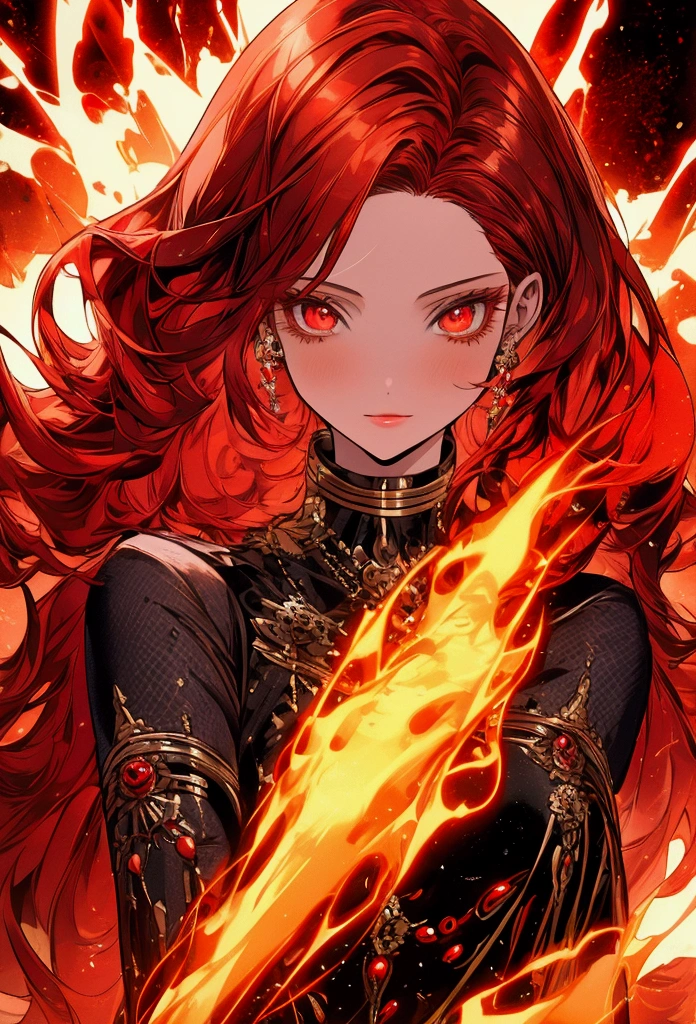 red hair, expressive hair, crystal hair, shiny hair, Surrealism, lens flare, Romanticism, 8k, super detail, UHD, masterpiece, accurate, anatomically correct, textured skin, super detail, high details, high quality, award winning, best quality, highres
A beautiful girl inspired by Mars, with medium-length red hair that flows like fire. She has a very beautiful face with a strong core, exuding an aura of nobility and strength. She is knowledgeable in mysterious things, giving her a mystical and wise appearance. The background features an abstract representation of fire, emphasizing her connection to the element of fire and the planet Mars.