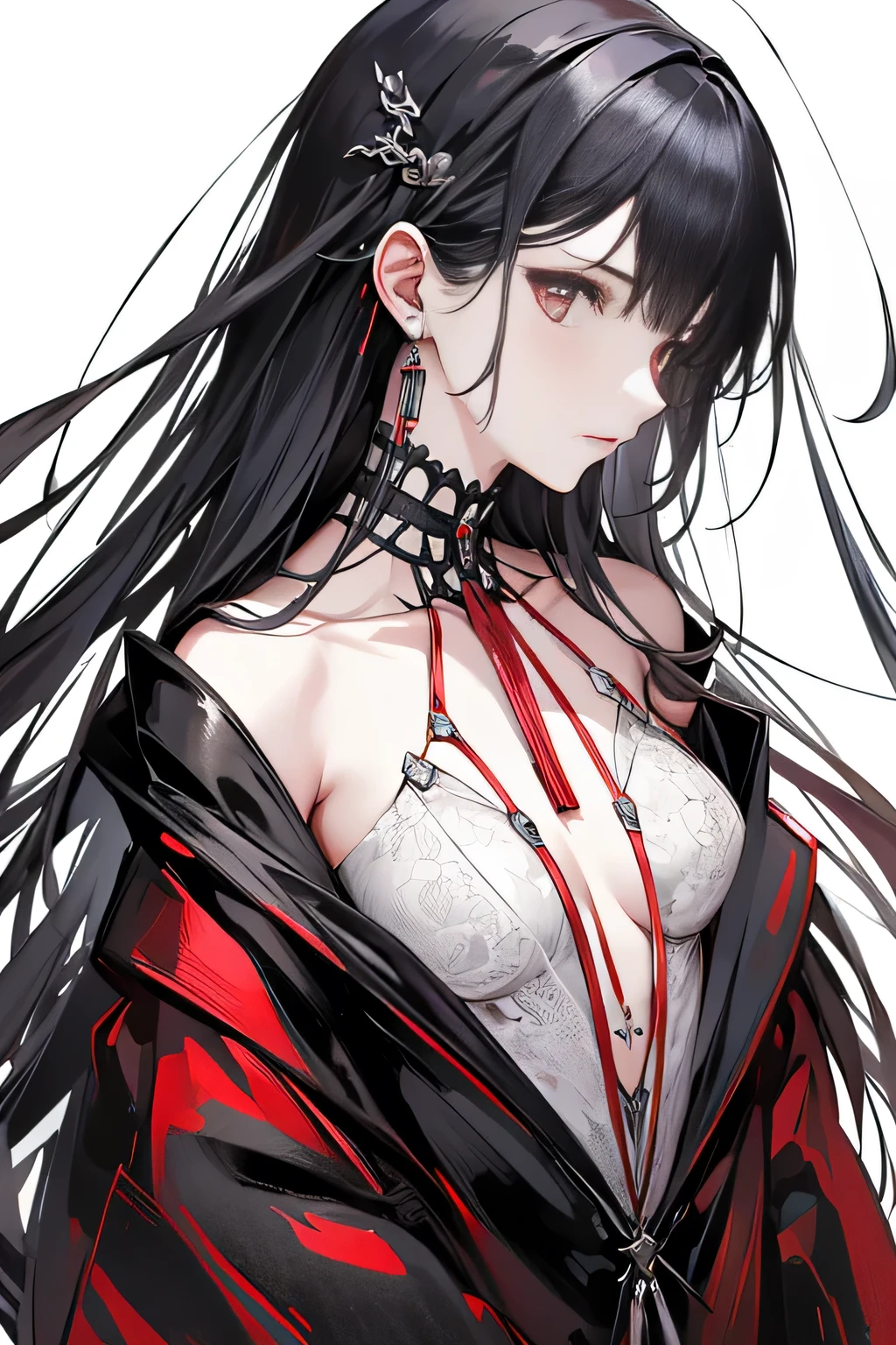 (masterpiece,Highest quality,Highest quality,Official Art,Beauty and aesthetics:1.2),(1. Mechanical Girl:1.3),(Upper body only:1.4),Blood tube,(Pierced the body:1.4 ),Very detailed,rich color details((Very detailedな)),(Very detailedなCGイラスト),((Very elegant and beautiful),(From the side From the side),(Machine made joints:1.2),((Mechanical Hand、Prosthetic arm)),(チューブに接続されたBlood tube)((Mechanical cervical vertebrae attached to the neck)),(sit),Expressionless,(Wires and cables attached to the neck:1.2),(Overhead Wires and Cables:1.2)(Character Focus),sf,White Background,(Blood:1.5),Half of the body is mechanical、Head coming out of chest