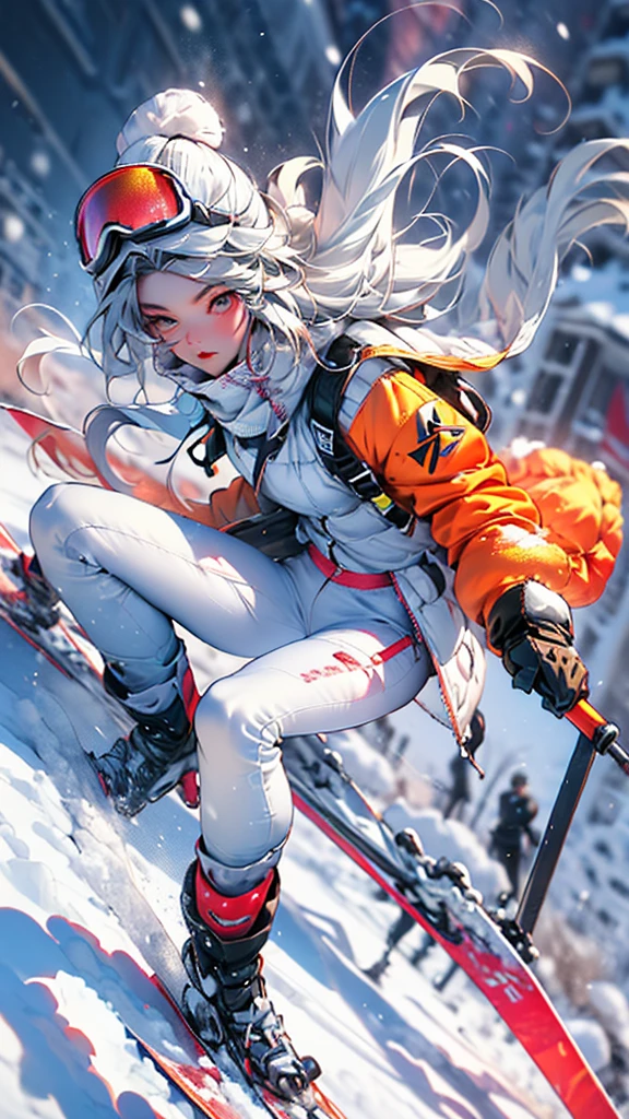 Epic CG masterpiece, hdr,dtm, full ha,8K, ultra detailed graphic tension, dynamic poses, stunning colors, 3D rendering, surrealism, cinematic lighting effects, realism, 00 renderer, super realistic, full - body photos, super vista, super wide Angle, HD
super wide lens, a girl  skiing through some snow in fluorescent fluorescent Red, in the style of shilin huang, detailed attention to costume and fashion, eye-catching, body extensions, sfumato fluid, movements, extremely detailed textures and lights, photorealistic 32K resolution gym_uniform, exposed abdomen
(Slim body:1.1)(long legs:1.3), (skinny legs:1.2),
