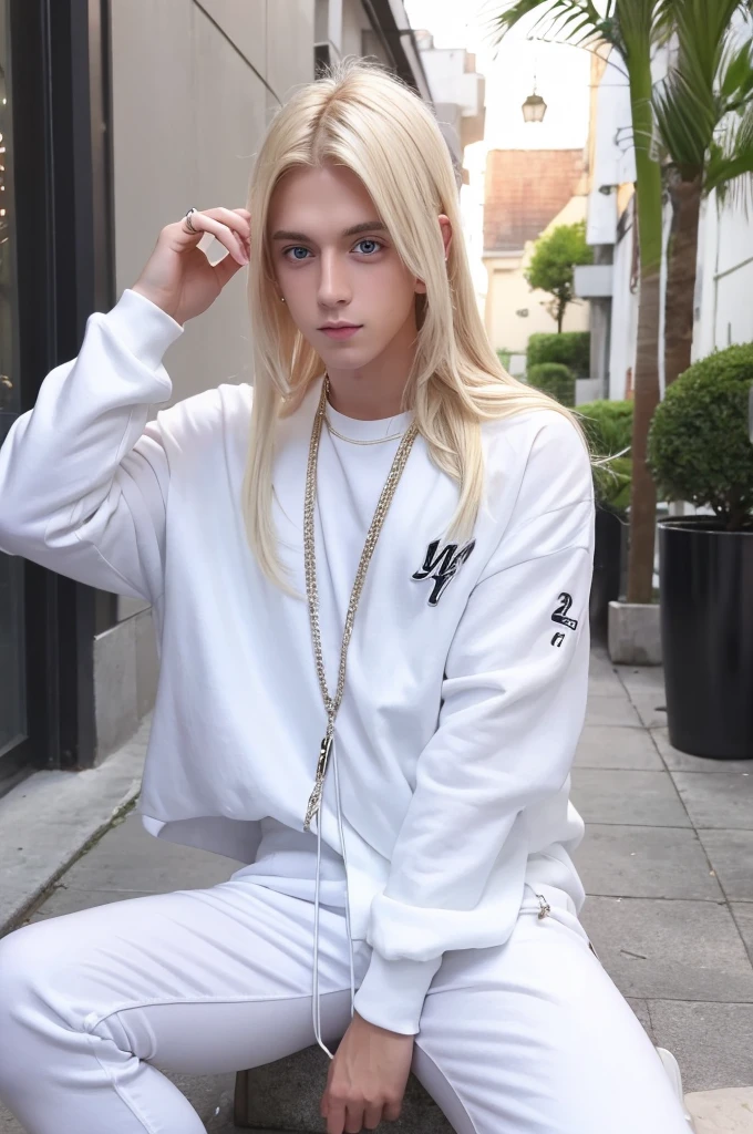White flashy clothes Blonde 25-year-old male YouTuber