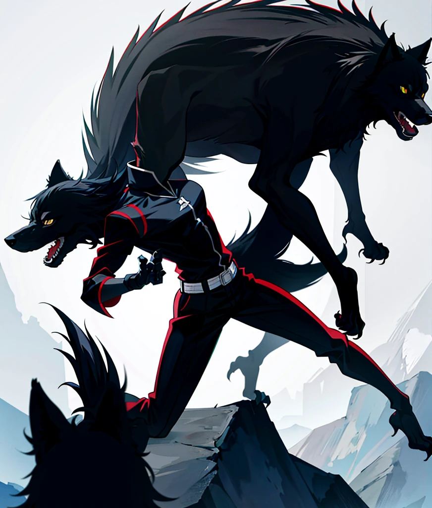 An anime guy in the shape of a black wolf with his head like a wolf's head + A girl with brown hair, brown eyes, and a smile. Their son is a baby boy