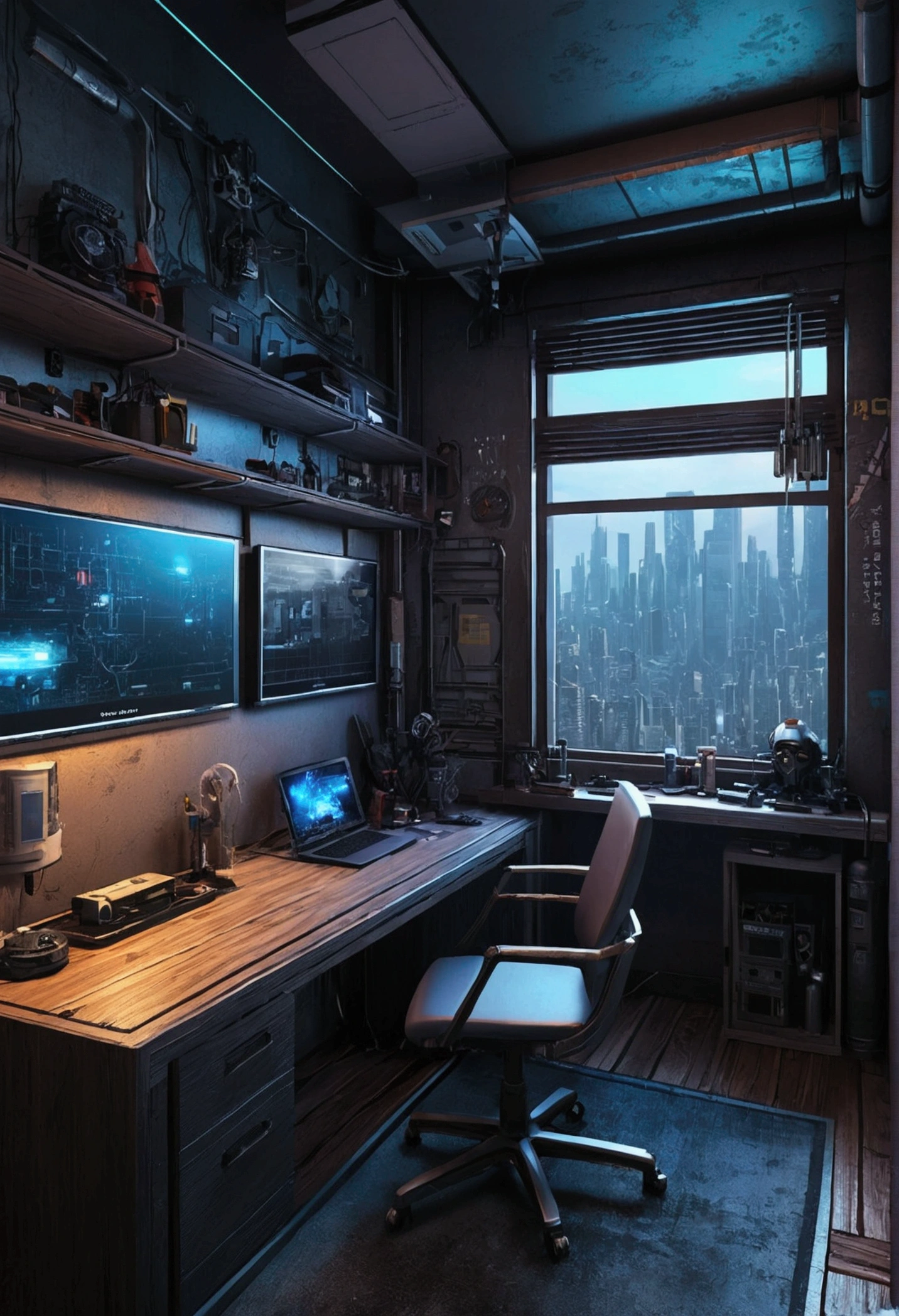 Cyberpunk style、inside in room、wining