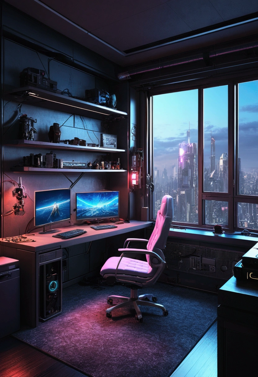 Cyberpunk style、inside in room、wining