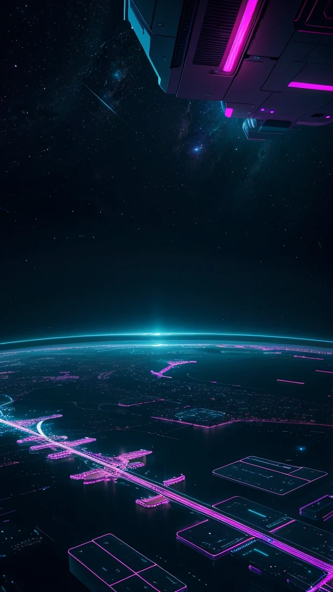 futuristic night city in space, neon lights, modern, 8k details, ultrarealistic, realistic, 8K highest quality,ultra high resolution,Super detailed,8K,photorealistic,best aesthetic,beautiful