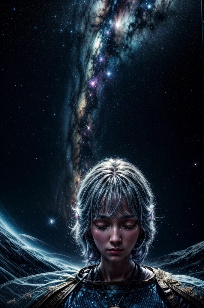 a cabin in space, sleeping person, spiritual projection, spiritual dimension, aura energy, celestial light, person flying in the starry sky, universe, intricate details, hyperrealistic, 8k, highly detailed, cinematic lighting, vibrant colors, serene atmosphere, dreamlike, mystical, transcendent, ethereal, otherworldly, stunning, awe-inspiring
