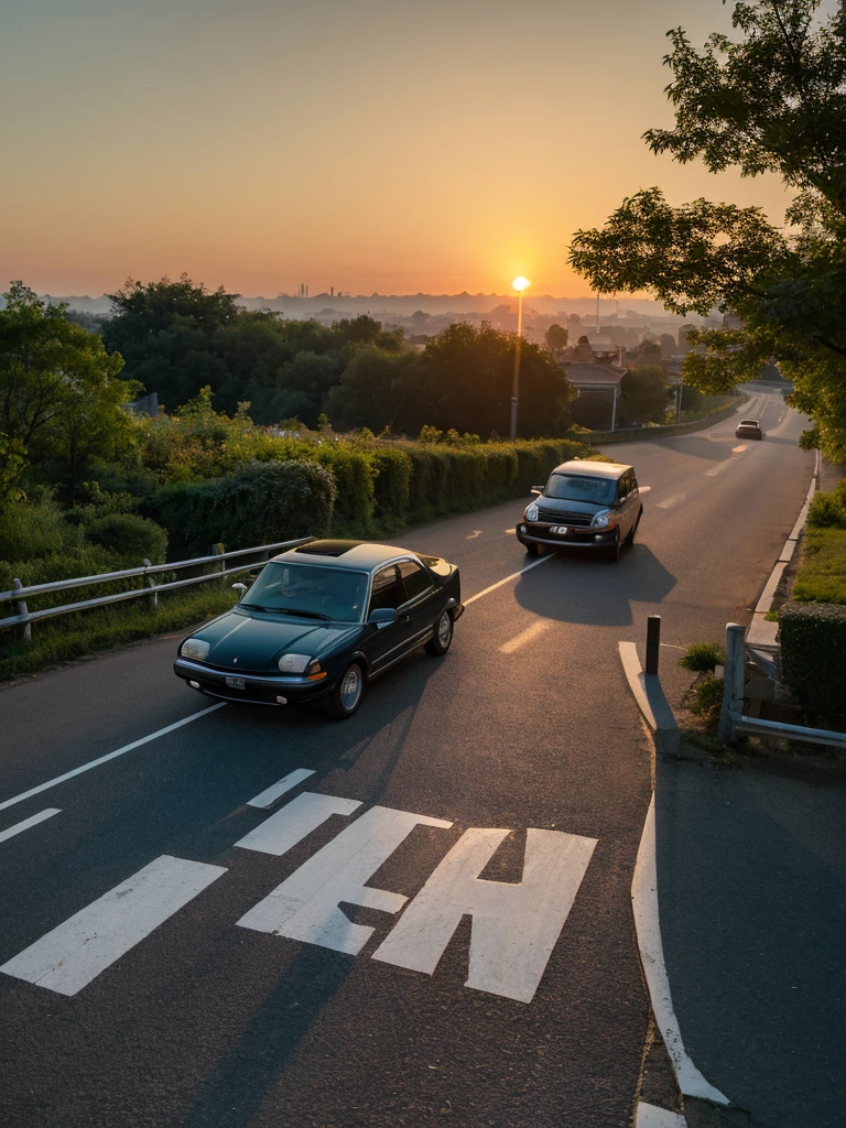 A new day begins . And cars here and there . Since the sun is not too lazy to rise , and for us it means nonsense