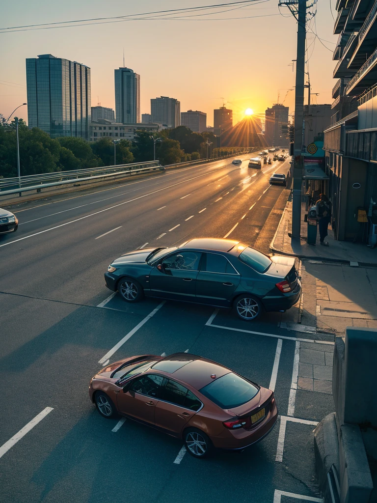 A new day begins . And cars here and there . Since the sun is not too lazy to rise , and for us it means nonsense