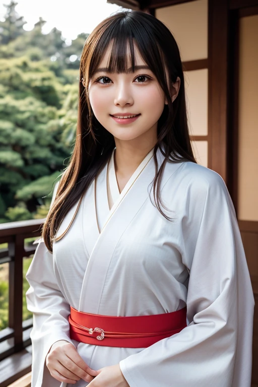 8k、High definition、Ultra Detail、Photorealistic、High resolution、Realistic and accurate depiction、Realistic and accurate human anatomy、Highest quality、Japanese women 、beautiful girl、(((JPGND))), (((kimono))), ((Highest quality、8k傑作:1.3))、(Super beautiful face:1.0)、(Glowing Skin:1.0)、Realistic photos、Perfect dynamic composition, Video Lighting、High resolutionの目と顔、1 Japanese girl, Pure beauty, cute, elegant, kimono, smile, ,A long-established inn in Kyoto, Japanese garden, Luxurious Japanese-style room, 振り返ってsmile
