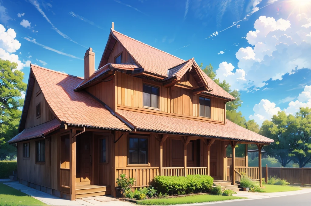 Wooden house, cloud, sun, Two Floors
