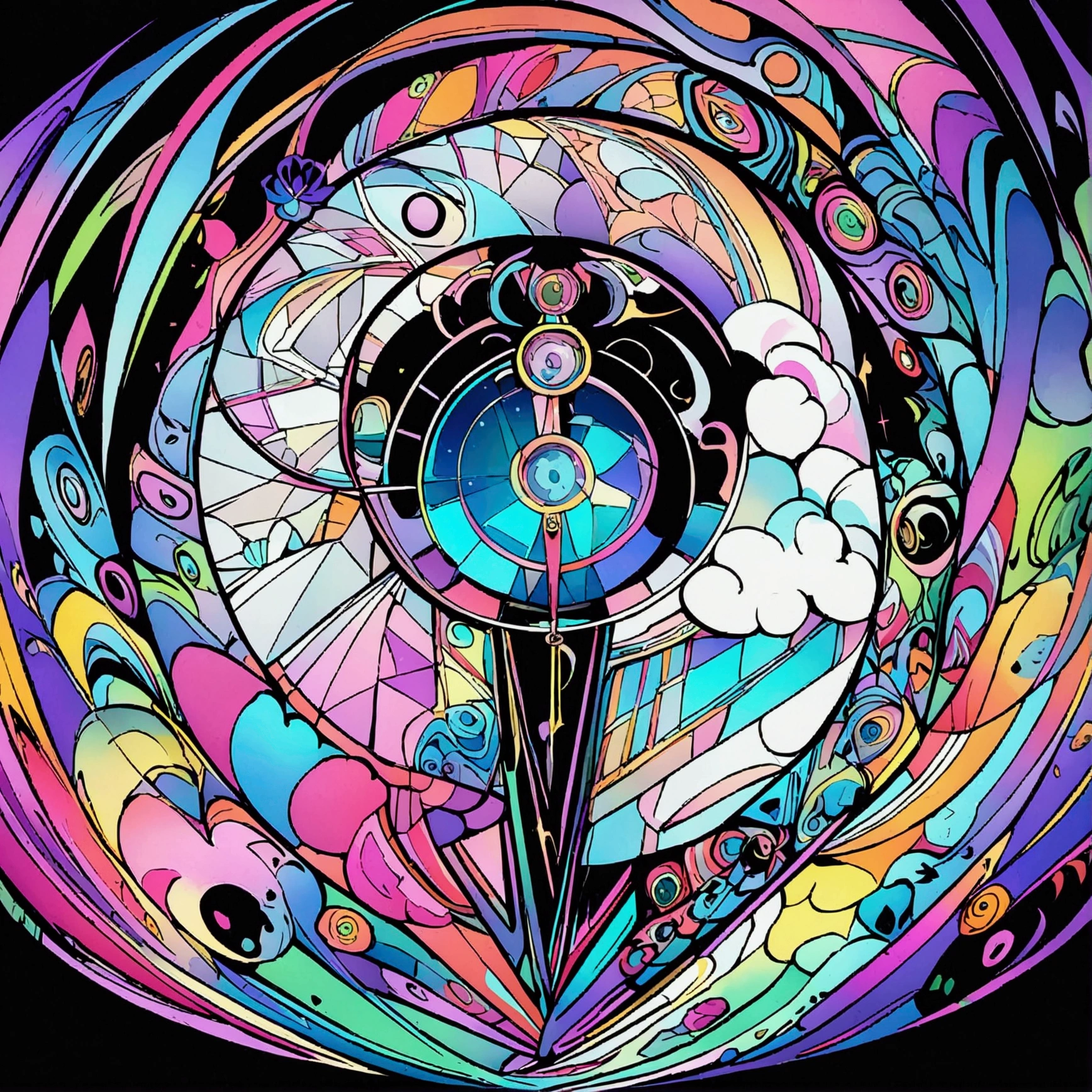 A dazzling, lively, award-winning masterpiece of a Fluffy sheep grazing on the grass, black nose, And excessive detail, Psychedelic style. Artline style black and white. Unleash your creativity with the golden ratio, And watch the magic come to life in 4K resolution, Professional cinematic image