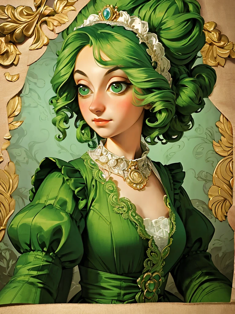 arafed woman in a green dress with a feathered headpiece, a portrait inspired by Mary Beale, flickr, rococo, 1 7 th century duchess, dress in the style of rococo, wearing a noblewoman's outfit, historical baroque dress, aristocratic clothing, georgian dress amazing fabric, rococo queen, in historic clothing, rococo dress
