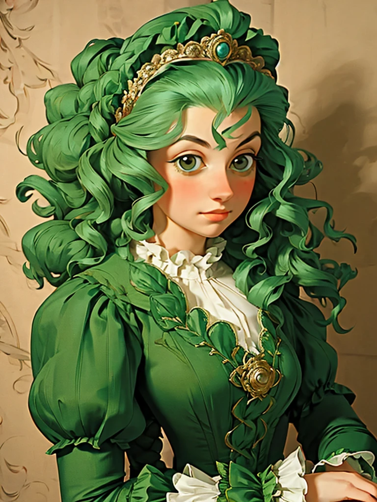 arafed woman in a green dress with a feathered headpiece, a portrait inspired by Mary Beale, flickr, rococo, 1 7 th century duchess, dress in the style of rococo, wearing a noblewoman's outfit, historical baroque dress, aristocratic clothing, georgian dress amazing fabric, rococo queen, in historic clothing, rococo dress