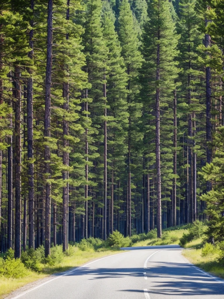 trees and grass on the side of a road near a lake, trees and pines everywhere, pine trees in the background, arrendajo in avila pinewood, beautiful swedish forest view, pine forest, caledonian forest, pine forests, in avila pinewood, by Jaakko Mattila, trees in the background, with matsu pine trees