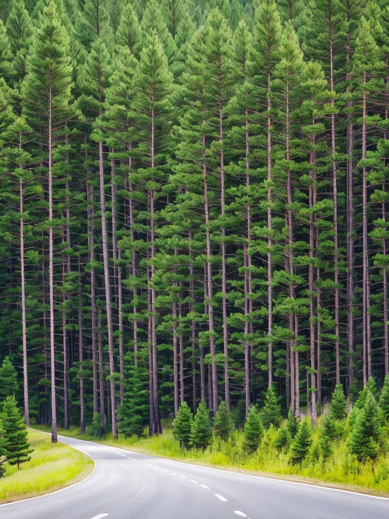 trees and grass on the side of a road near a lake, trees and pines everywhere, pine trees in the background, arrendajo in avila pinewood, beautiful swedish forest view, pine forest, caledonian forest, pine forests, in avila pinewood, by Jaakko Mattila, trees in the background, with matsu pine trees