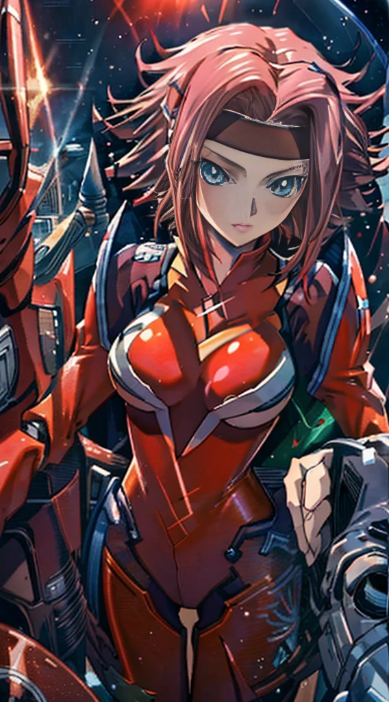 (fullbody),(Highest quality, masterpiece:1.3),Karen Code Geass,(Pilot Suit 2:1.3), Very detailed,One girl,(colorful),(Beautifully detailed eyes and face),blue eyes,Redhead,Cinema Lighting,Very detailed CG unity 8k wallpaper,alone,smile,cockpit,(Cowboy Shot:1.3),(Red headband:1.3)
