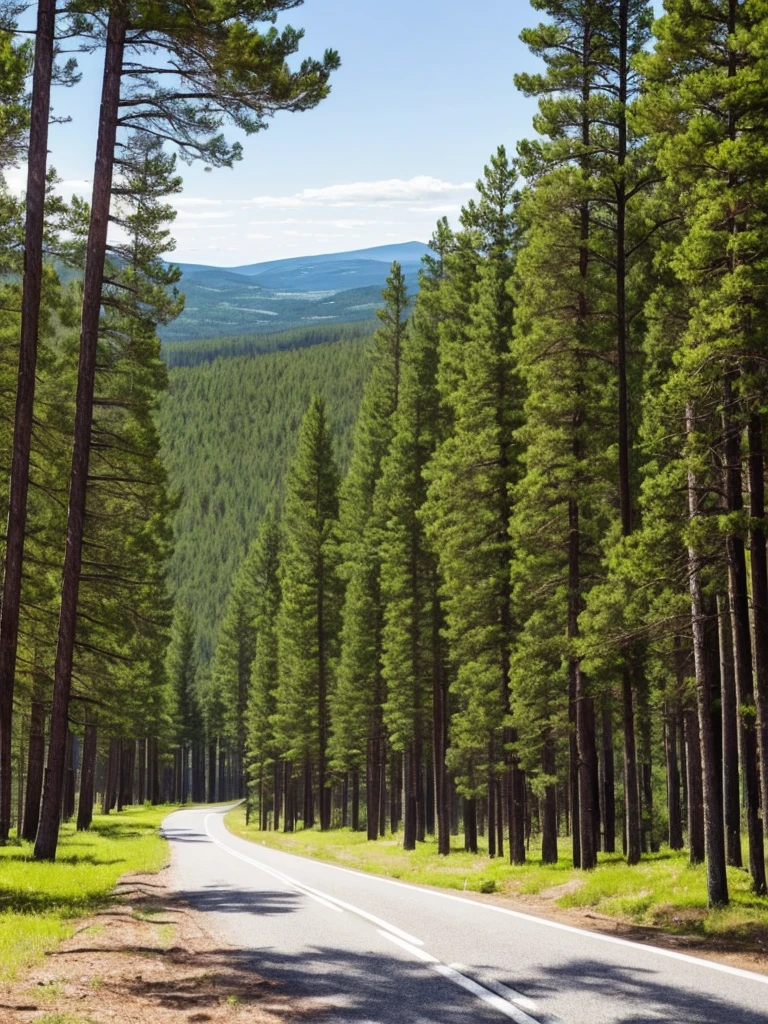 trees and grass on the side of a road near a lake, trees and pines everywhere, pine trees in the background, arrendajo in avila pinewood, beautiful swedish forest view, pine forest, caledonian forest, pine forests, in avila pinewood, by Jaakko Mattila, trees in the background, with matsu pine trees