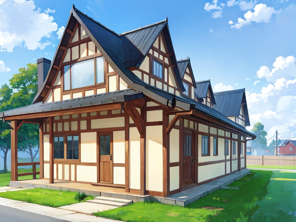 simple house exterior anime illustration
