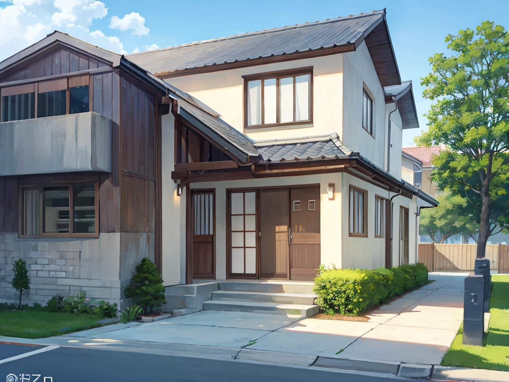 simple house exterior anime illustration