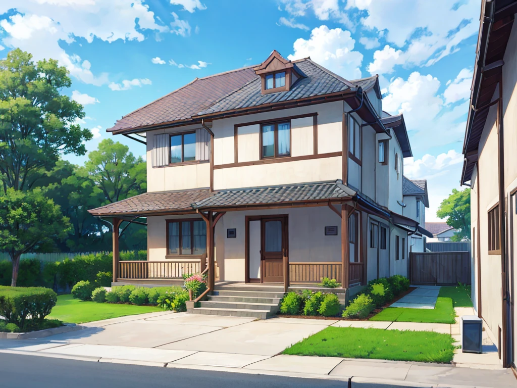 simple house exterior anime illustration