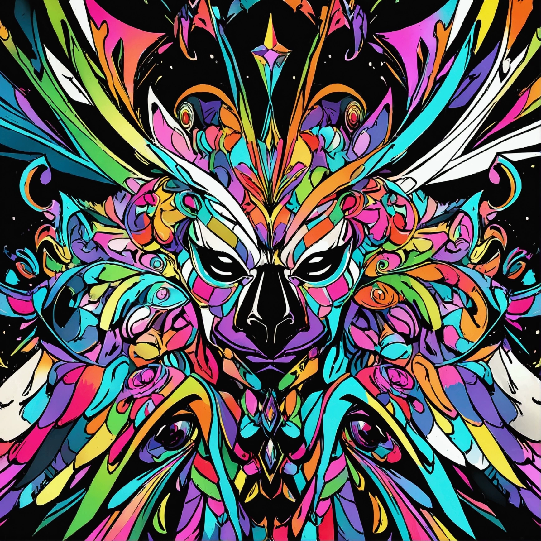 A dazzling, lively, award-winning masterpiece of a Hen with chicks pecking at the ground., black nose, And excessive detail, Psychedelic style. Artline style black and white. Unleash your creativity with the golden ratio, And watch the magic come to life in 4K resolution, Professional cinematic image