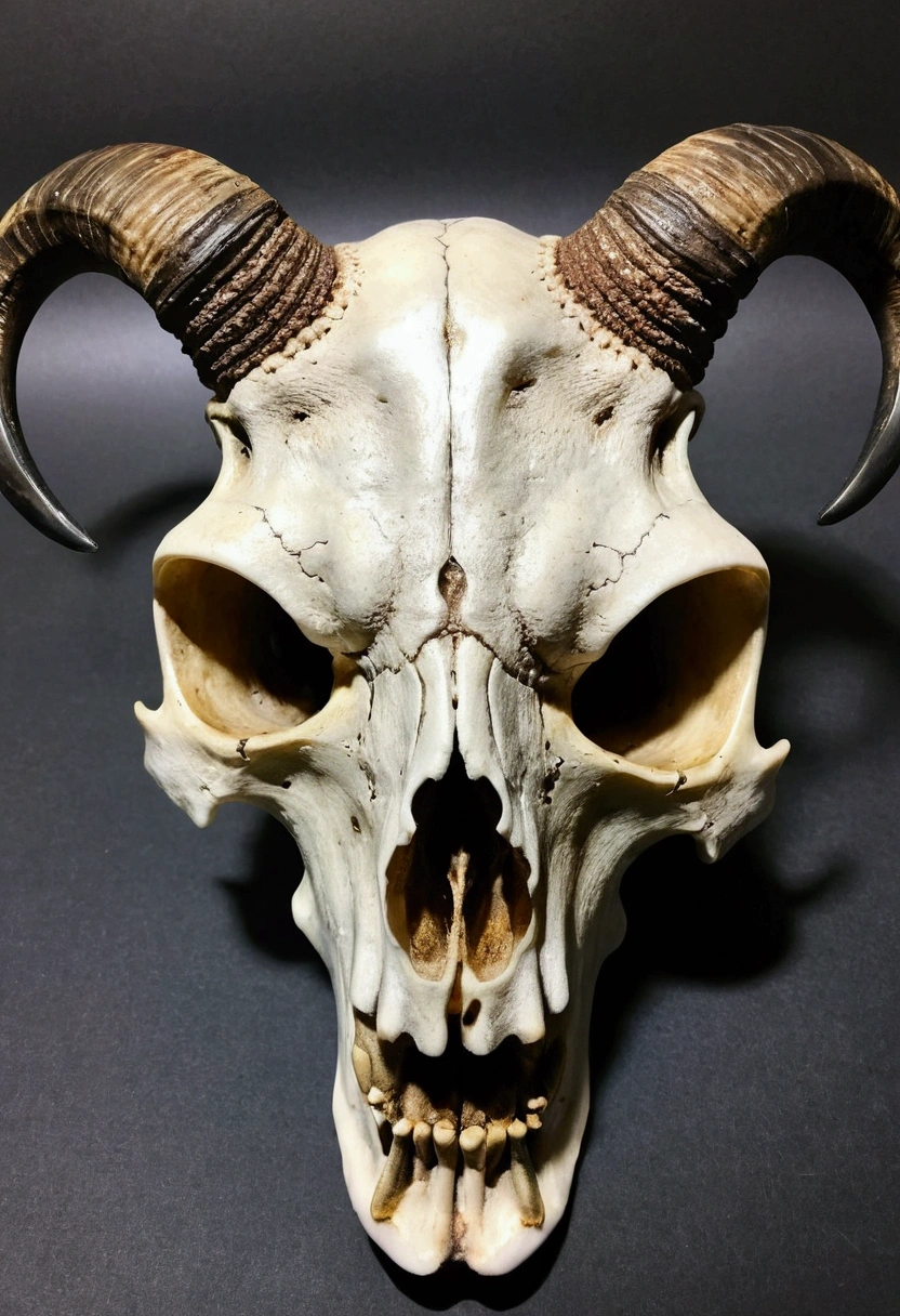male sheep skull , horns , angry