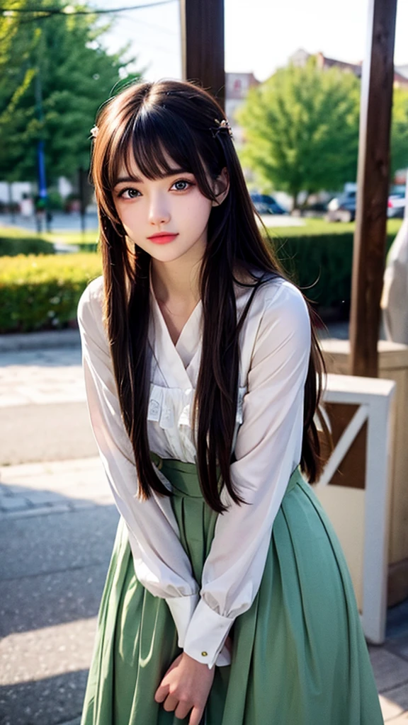 Girl with long brown hair and green eyes