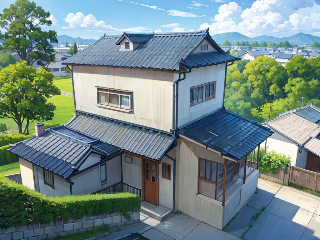 simple house exterior anime illustration、A rough illustration、Pop house illustration