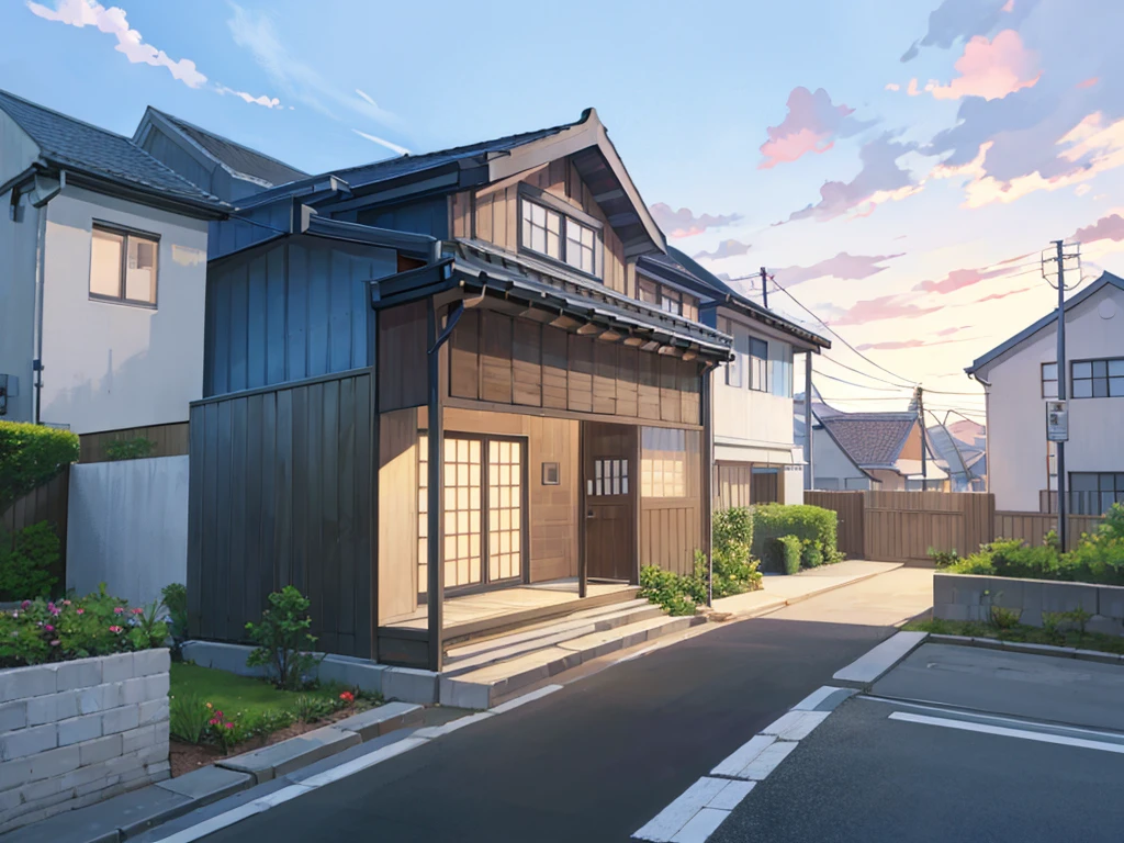 simple house exterior anime illustration、A rough illustration、Pop house illustration
