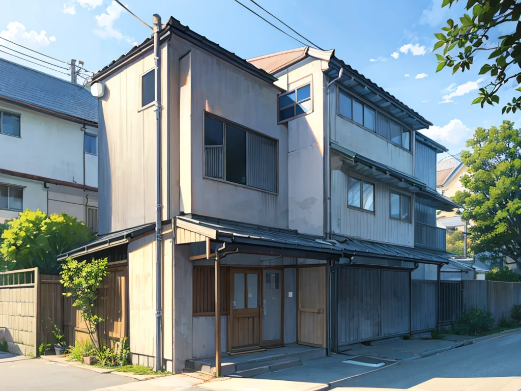 simple house exterior anime illustration、A rough illustration、Pop house illustration
