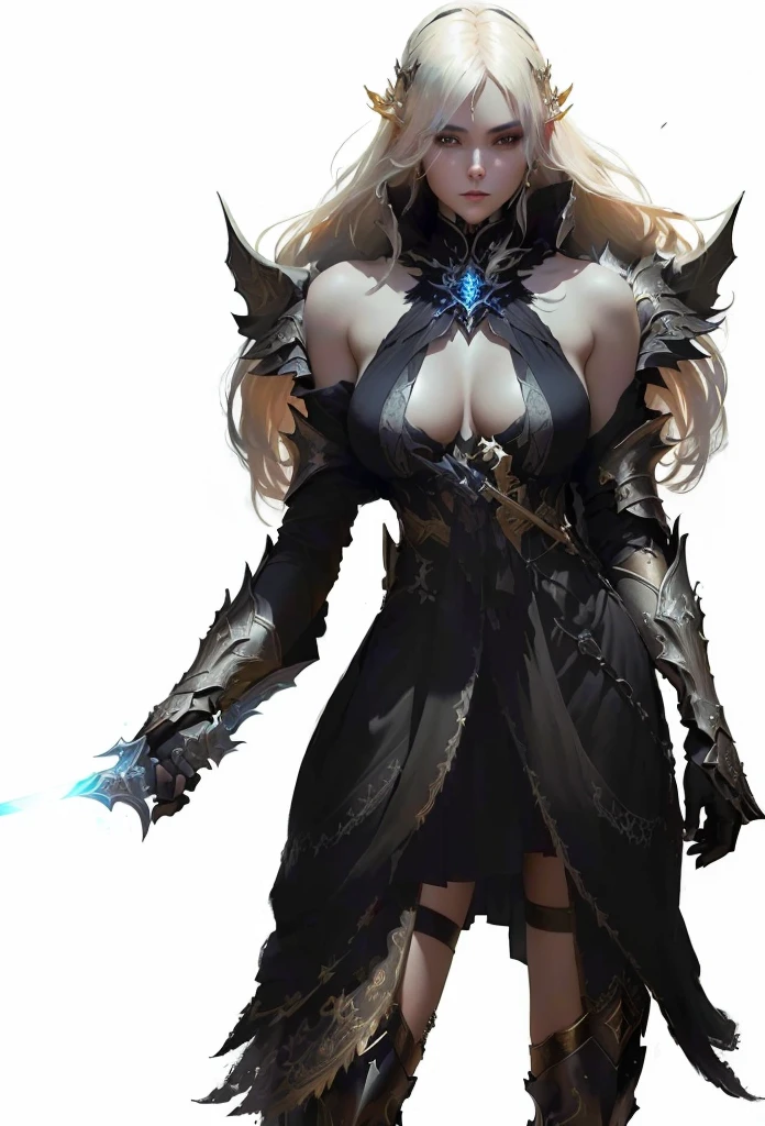 a woman in a black dress holding a sword and a sword, epic exquisite character art, pale black armor, dark sorceress full view, by Yang J, dark fantasy character design, armor girl, holy necromancer girl, wlop rossdraws, beautiful necromancer, stunning character art, fantasy character, rossdraws 1. 0