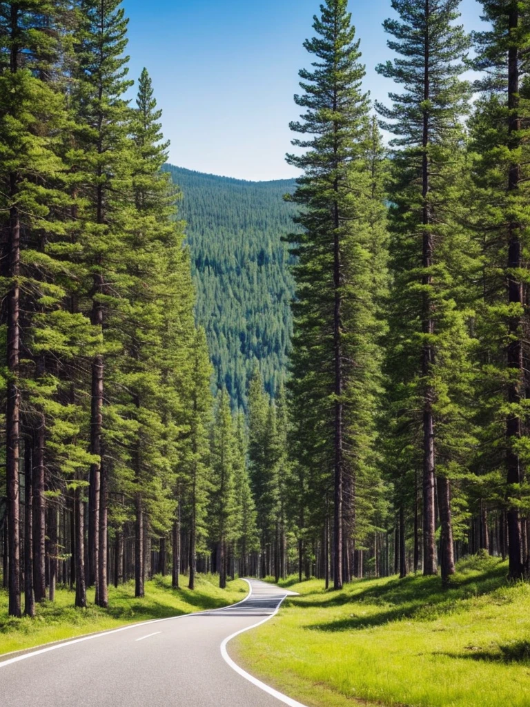 trees and grass on the side of a road near a lake, a picture by Jaakko Mattila, unsplash, hurufiyya, trees and pines everywhere, pine trees in the background, arrendajo in avila pinewood, beautiful swedish forest view, pine forest, caledonian forest, pine forests, in avila pinewood, trees in the background