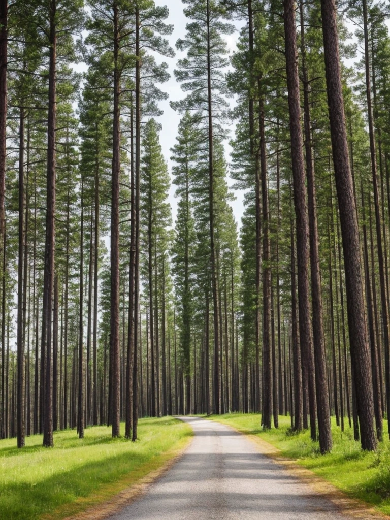 trees and grass on the side of a road near a lake, a picture by Jaakko Mattila, unsplash, hurufiyya, trees and pines everywhere, pine trees in the background, arrendajo in avila pinewood, beautiful swedish forest view, pine forest, caledonian forest, pine forests, in avila pinewood, trees in the background