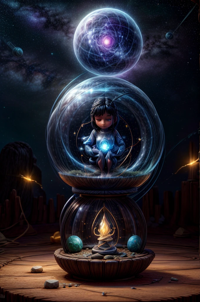 a cabin in space, black haired person meditating, spiritual projection, spiritual dimension, aura energy, celestial light, person flying in the starry sky, universe, light golden, (best quality,4k,8k,highres,masterpiece:1.2),ultra-detailed,(realistic,photorealistic,photo-realistic:1.37),concept art,dramatic lighting,ethereal,cinematic,mystical,glowing aura,cosmic,surreal,intricate details,ambient occlusion,volumetric lighting
