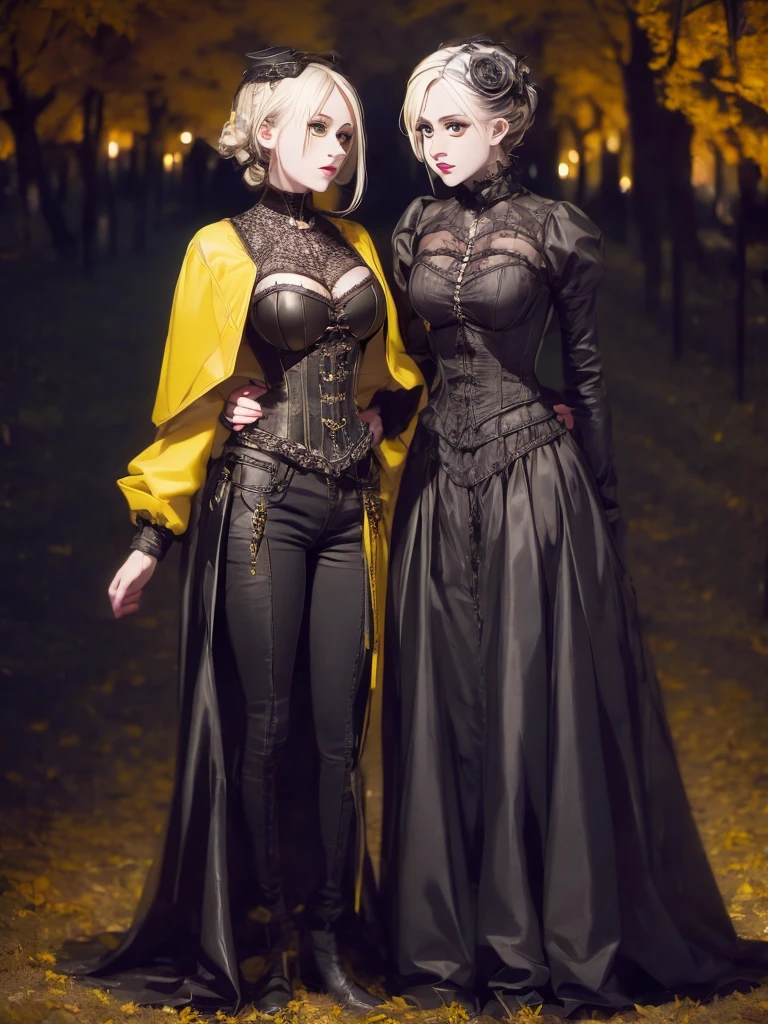 araffe dressed in a yellow coat and black pants posing for a picture, a portrait by Mab Graves, tumblr, gothic art, pale goth beauty, victorian goth, dieselpunk look, glamourous cosplay, very beautiful goth top model, goth chic, steampunk clothes, goth style, androgynous vampire, beautiful androgynous prince, gothic outfit, dystopian scifi outfit