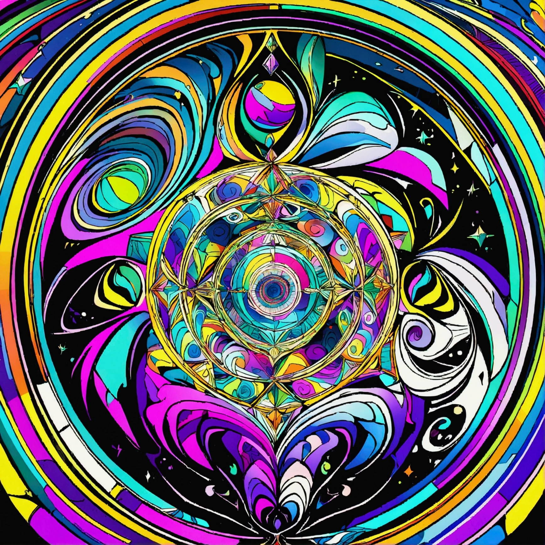 A dazzling, lively, award-winning masterpiece of Ducks swimming in a pond. And excessive detail, Psychedelic style. Artline style black and white. Unleash your creativity with the golden ratio, And watch the magic come to life in 4K resolution, Professional cinematic image
