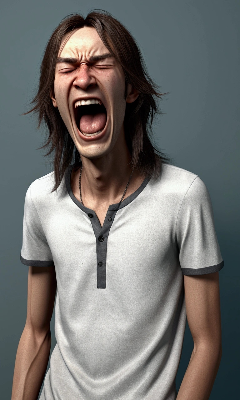 Sad skinny boy , freinds laughing on him High Resolution, Long Hair, Long Hair, Tears, Angry, 3D Rendering, 