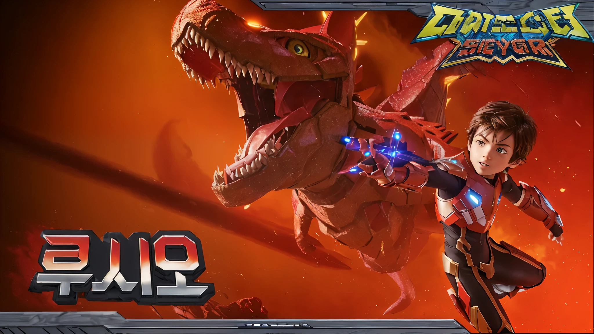 megzeromyth2023,1boy, short brown hair, yellow armor, orange energy sword, 8k, uhd, best quality, masterpiece, intricate,4k,8HD,dino armor,power ranger style,young boy,no helmet,not helmet