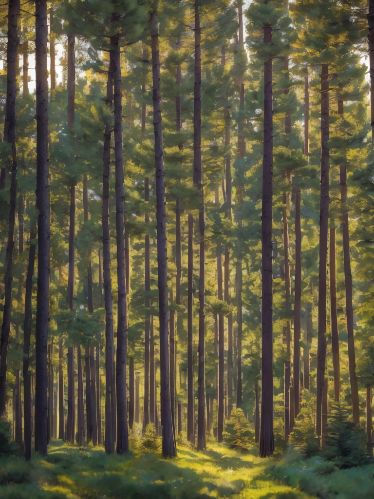trees and grass , a picture by Jaakko Mattila, unsplash, hurufiyya, trees and pines everywhere, pine trees in the background, arrendajo in avila pinewood, beautiful swedish forest view, pine forest, caledonian forest, pine forests, in avila pinewood, trees in the background